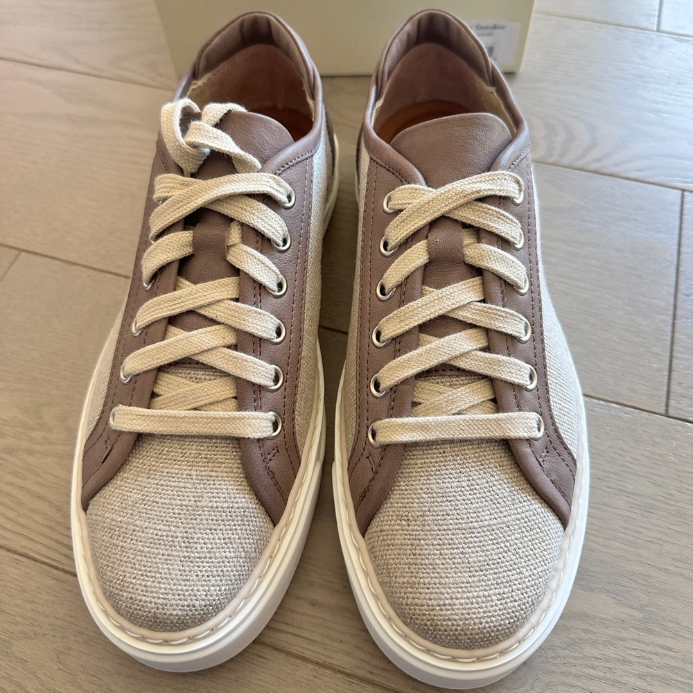 M Gemi Women's “The Gina” Taupe Casual Sneakers (Linen and leather)